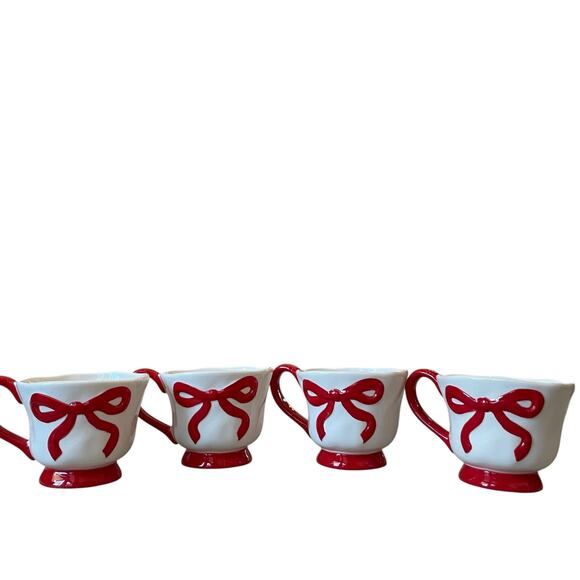 Hand Painted RED BOW Mug Set of 4 Christmas Holiday Glam New - Picture 14 of 16